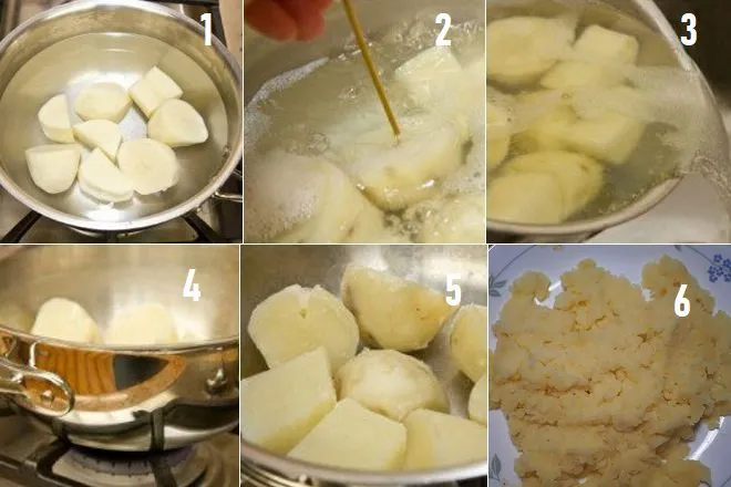 luộc khoai tây và tán nhuyễn