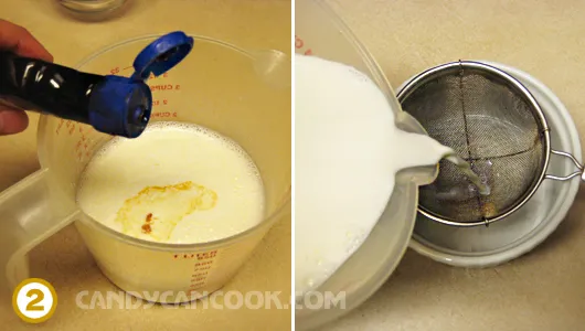 Đổ hỗn hợp sữa kem với gelatin ra khuôn cốc
